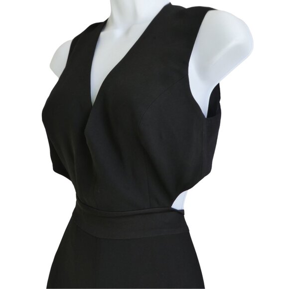 BCBGMaxAzria Pants - BCBGMaxAzria Black Jumpsuit Cutout Midriff Plunging V Neck Wide Leg Zip Back S